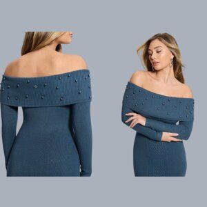 Guess Eco Amber Off-the-Shoulder Cable Dress Blue NWT  Sz XL